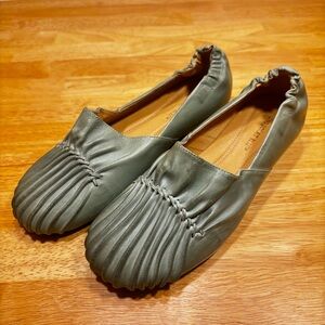 Chocolat Blu shale green pintuck leather flats